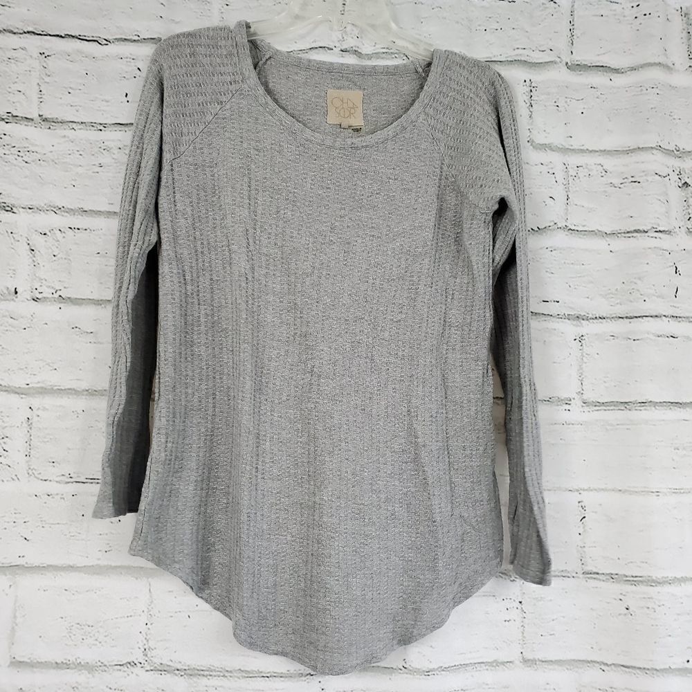 Chaser long sleeve raw hem thermal gray